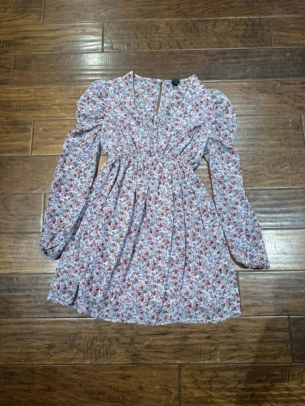 Wild‎ Fable Floral Long Sleeve V-Neck Mini Dress in Lavender